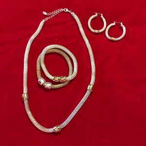 Avon Pinnacle Silver Mesh Necklace, 2 Bracelets & Hoop Earrings
